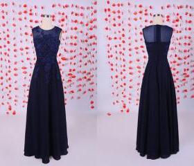 Gorgeous Long Prom Dress,Navy Blue Prom Dresses, Chiffon Prom Dresses ...